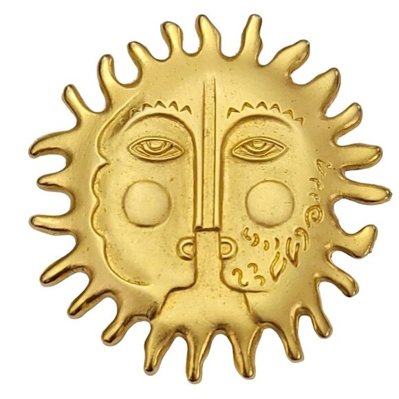 Maxine Denker Gold Tone Sun Face Brooch Pin, Signed K585 - Picture 8 of 8